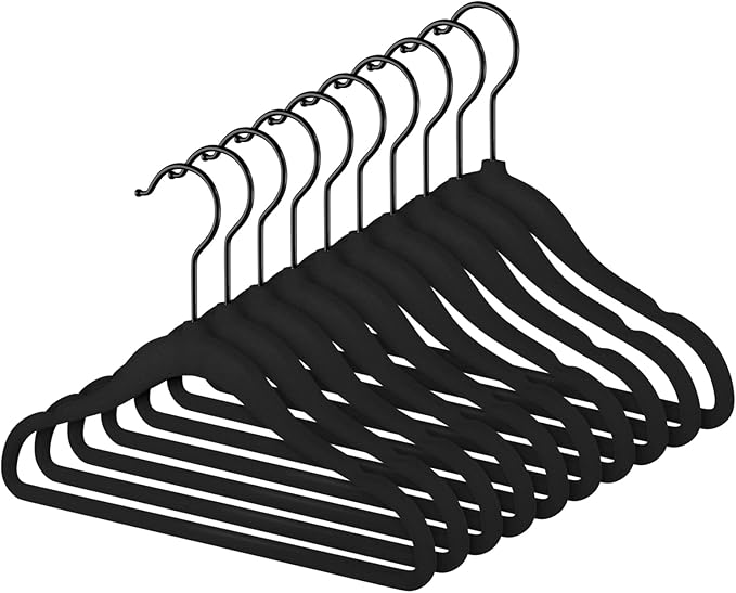 MIZGI Baby Velvet Hangers,Non-Slip Kids & Toddler Hangers,11.8 Inch Hangers for Baby Clothes,Pack of 50(Black/Black)