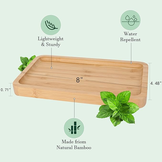 Natural Bamboo Vanity Tray Bathroom Tray Smooth and Thick Wooden Tray for Perfume Cotton Swabs Balls Candles Cosmetics Jewelry Makeup
