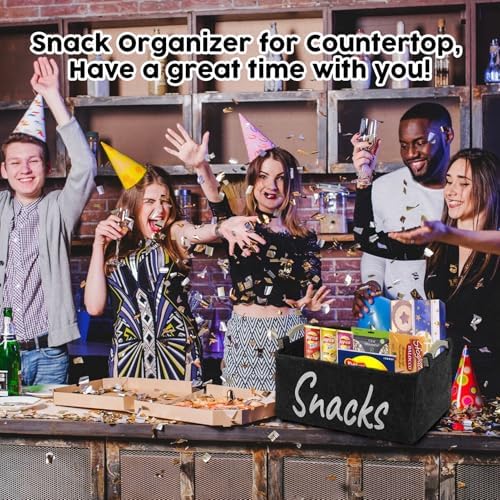 2 PCS Snack Bin Organizer for Pantry, Snack Basket Organizer for Countertop with Wooden Handles Thickened Felt Snack Storage Containers for Storing Chips Pretzels Cookies Popcorn and More - Image 7