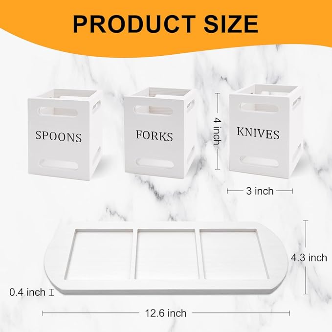 Ayiaren Wooden Flatware Silverware Caddy for Party White Cutlery Holder Small Utensil Holders for Kitchen Counter Wood Silverware Organizer Countertop Knife Fork and Spoon Holder Table Utensil Caddy