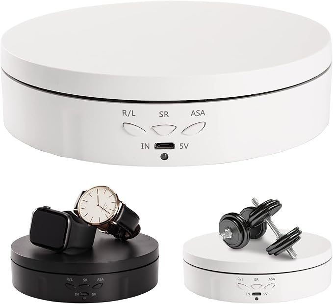 22 lbs Motorized Rotating Display Stand for Jewelry, 360 Degree, Automatic Mute Rotating Display Stand, Electronic Turntable with USB Charging Port for Display, Photography Products, Cupcakes, Toys