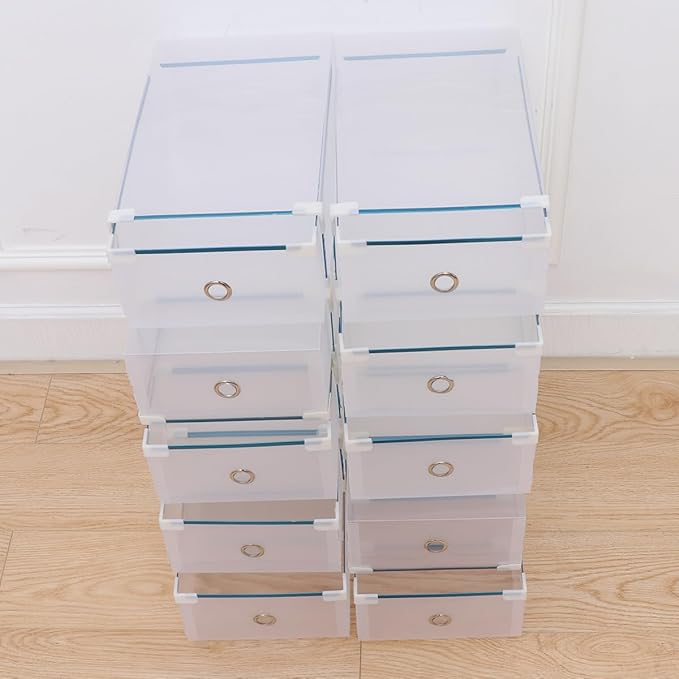 Ciieeo Low Heel Shoe Box 10pcs Plastic Drawer Type Storage Plastic Shoe Case Organizer Metal Edging