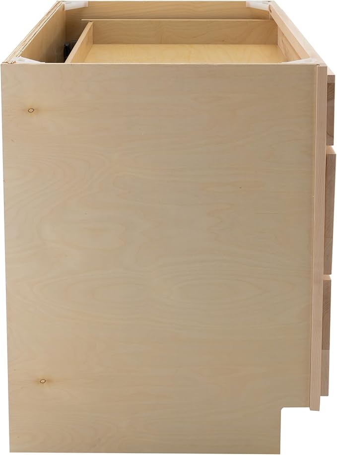Quicklock RTA (Ready-to-Assemble) | Base Kitchen Cabinets - Shaker Style | Made in America (Raw Maple, 36" Wx34.5 Hx24 D 3 Drawer)