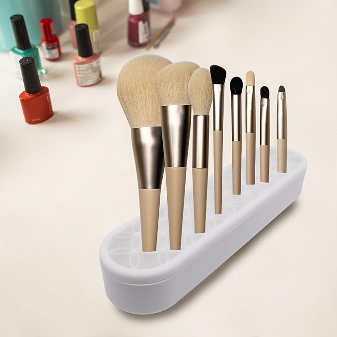 1Pcs White Makeup Brushes Holder Silicone Make Up Brush Holder Stand Makeup Vanity Brush Holders for Painting Pen Brushes Nail Clippers Drill Pens Ruler Sewing Craft Tools