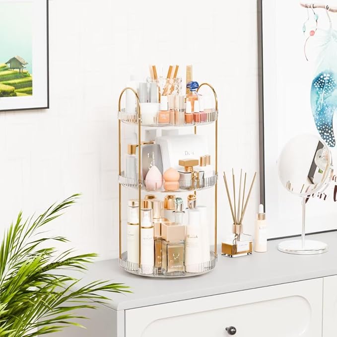 360° Rotating Makeup Organizer, Large Capacity 3 Tier Perfume Skincare Clear Bathroom Organizers, Multi-Function Spinning Cosmetic Storage for Bedroom, Dresser, Countertop