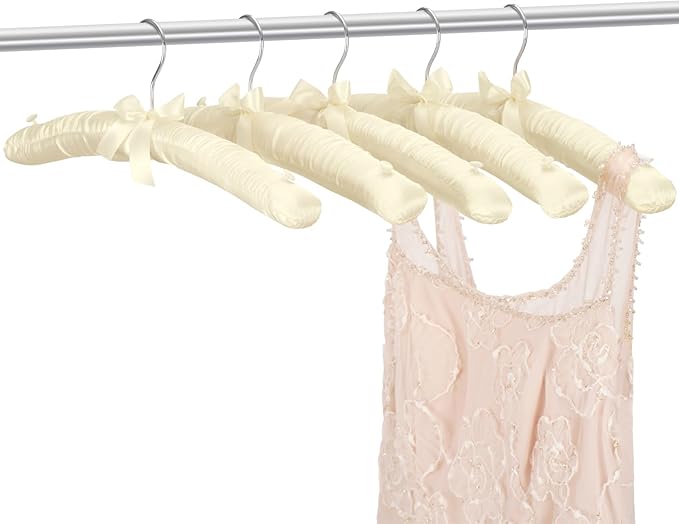 Women's Clothing Padded Hangers, 15 Inch Satin Hangers with Shoulder Buckles, Thick Foam Padding for Sweaters, Suits, Wedding Dresses, Suspender Dresses, Fine Cashmere (Pack of 5)