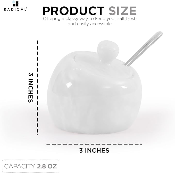 Radicaln Marble Salt Cellar with Lid 3" Inch White Salt Jar & Table Salt Storage For Kitchen Countertop, Ideal Salt Container, Salt Dish & Sugar Bowl For Table