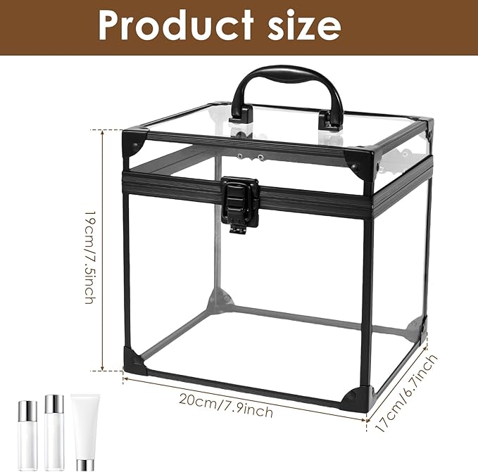 Crown Boxes for Pageants 7.9 X 6.7 X 7.5 In Clear Large capacity Makeup Train Case Cosmetic Case with Latches and Handle Toiletry Organizer Box Travel Makeup Tools Storage Organizer Box