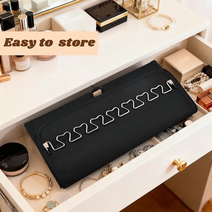 48 Pocket Oxford Fabric Double Sided Hanging Rotating Jewelry Organizer, Bracelet Necklace Jewelry Display Hanger for Closet Door, Earring Dustproof Holder Wall Mount Accessories(Black)