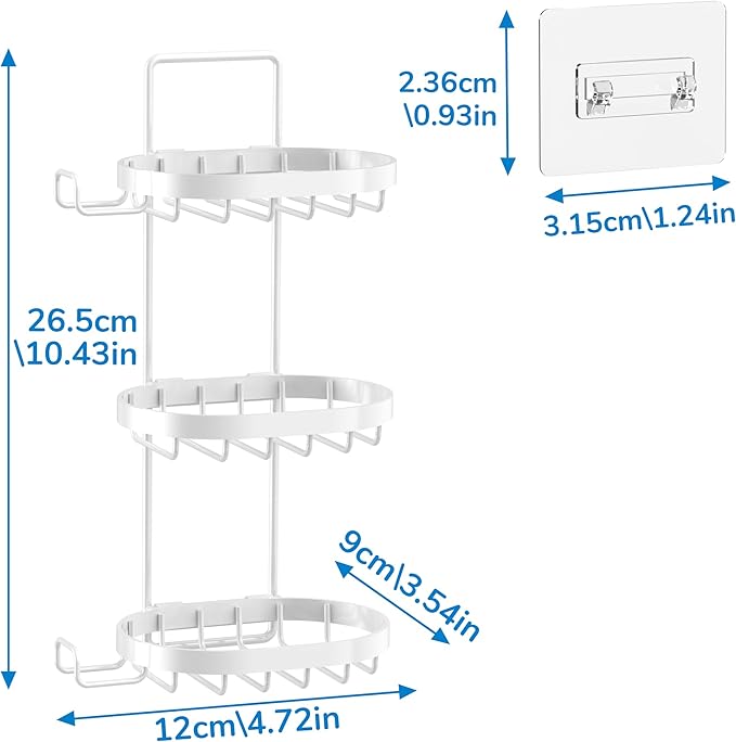 MASADI 3 Tier Soap Dish Holder, Soap Bar Holder with Hooks, Shampoo Bar Caddy for Shower Wall, Razor Holder for Shower, Bar Soap Container 304 Stainless Steel, Bathroom(White)