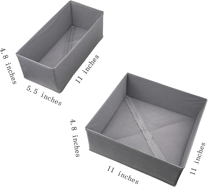 Bructhun Foldable Fabric Drawer Organizer Set 4 Pack Dresser Dividers - Sock Underwear Storage Bins Gray