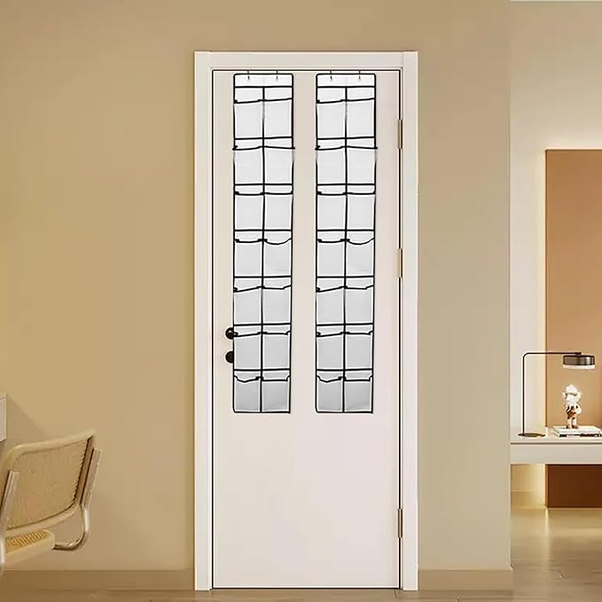 PVWSG Over The Door Shoe Organizer, 14 Large Mesh Pockets Hanging Shoe Rack for Closet Organizers and Storage, White, 2-pack (white)