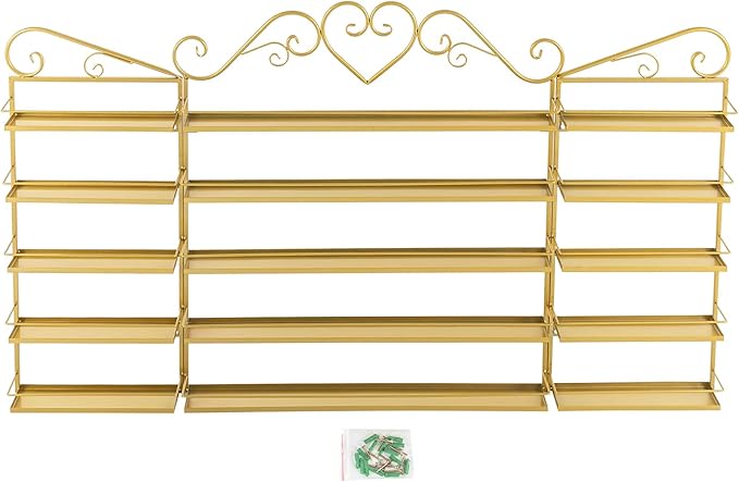 5-Tier Wall-Mounted Nail Polish Storage Racks Set of 3, Metal Cosmetic Display Case with Lipstick Perfume Shelf, Essential Oil Organizer for Home Spa Nail Salon Shop(Gold)