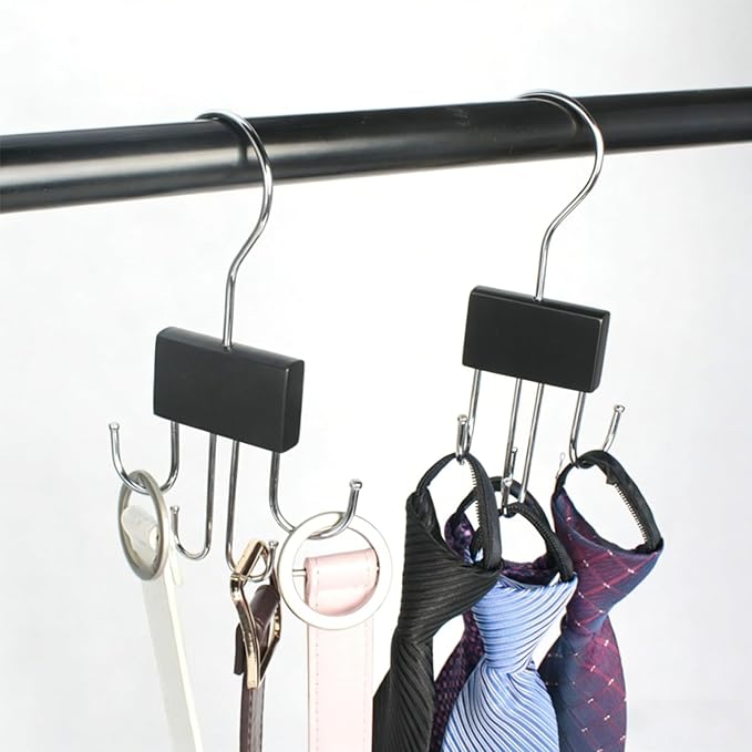 Belt Hanger for Closet Rotatable Belt Rack Closet Accessories Organizer Four Hooks for Belt Bra Tank Top Tie Black