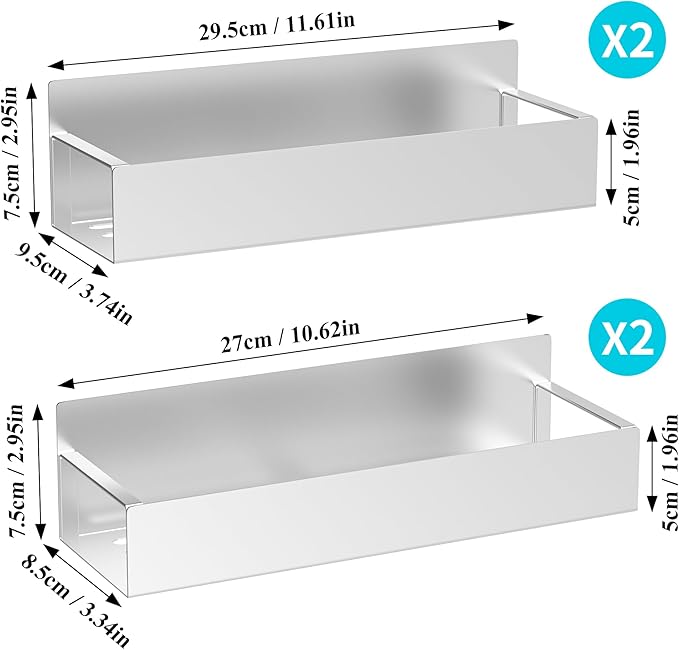 HuggieGems 4 Pack Magnetic Spice Storage Rack Organizer for Refrigerator and Oven, Silver Fridge Organizers and Storage