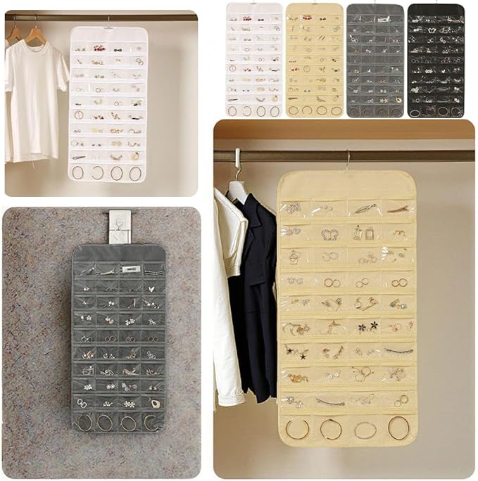 3PCS Hanging Jewelry Organizer with 80 Pocket Double-Sided Jewelry Holder Storage Wall Door Closet Accessories Organizer for Earrings, Necklaces, Rings (Black)