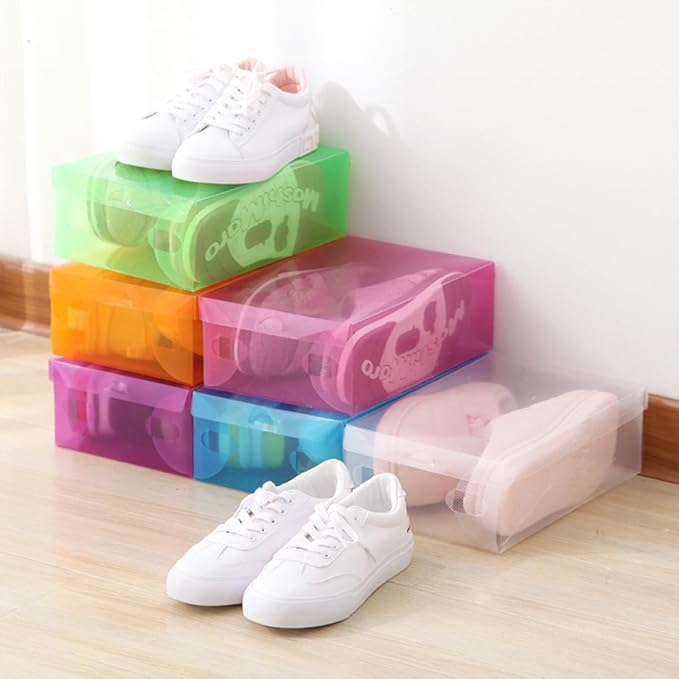 Gadpiparty 6pcs White Plastic Shoe Storage Boxes with Flip-top Lids 33x20x12cm Large Dustproof Shoe Organizers for Home Closet Storage