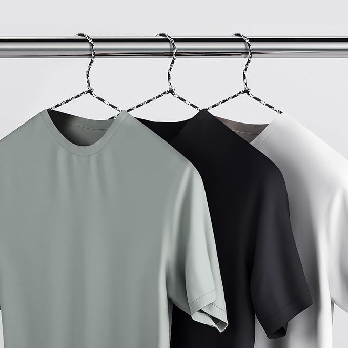 GlikCeil 6 Pcs Fabric Wrapped Metal Hangers Covered Wire Hanger Metal Coat Hangers Non Slip for Clothes Closet Clothing Suit Shirt Pant (Gray,Stripe Style)