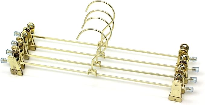 13.8" Gold Metal Wire Clips Hangers with Adjustable Clips - 30 Pack Pants Hangers with Clips Metal Perfect for Pants Trouser Underwear Bottom Clothes Heavy Duty Space Saving Closet Organization