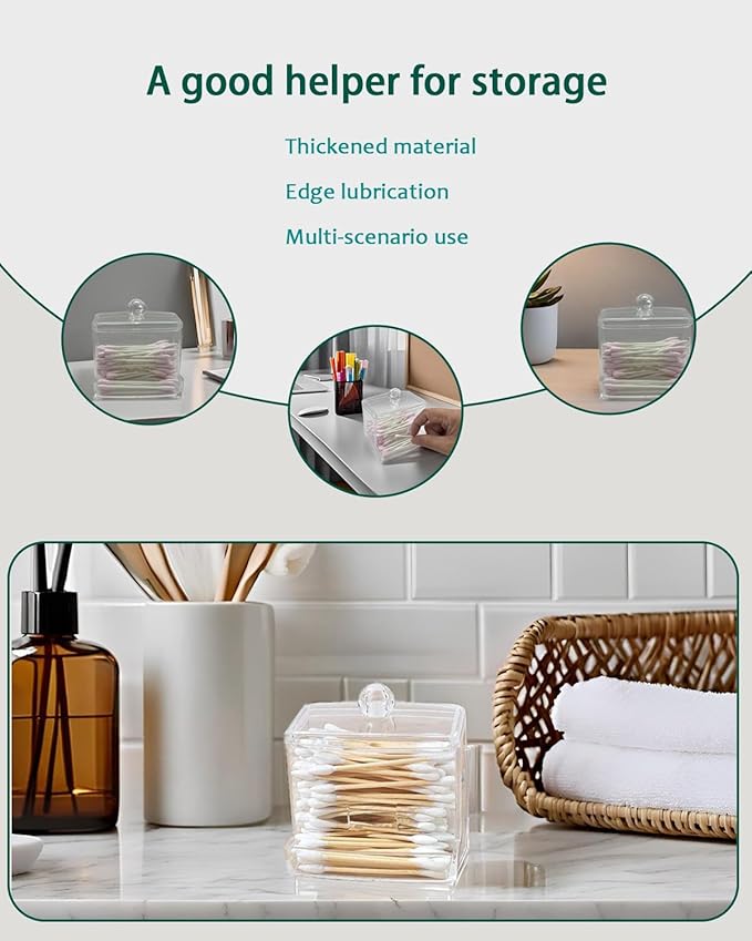 Cotton Swab Holder with Lid - Clear Plastic Bathroom Vanity Organizer, Shatterproof U-Slot Cotton Swab Dispenser Canister, Dustproof Countertop Container for Cotton Swabs & Apothecary Storage