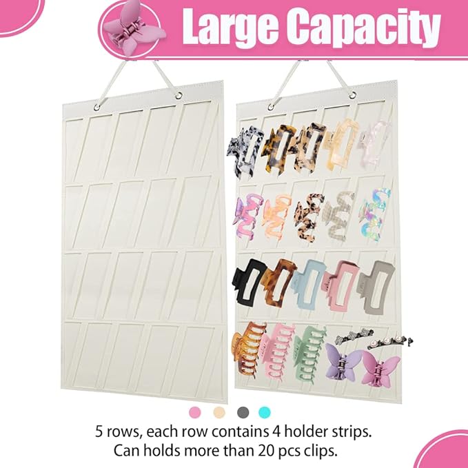 Claw Clip Organizer,Large Hair Clip Organizer,Premium Felt Hanging Claws Clips Storage Hanger for Girls Women Hair Clip,Banana Clip,Bows(NO Accessories) Display Stand for Wall Door Closet (Beige)