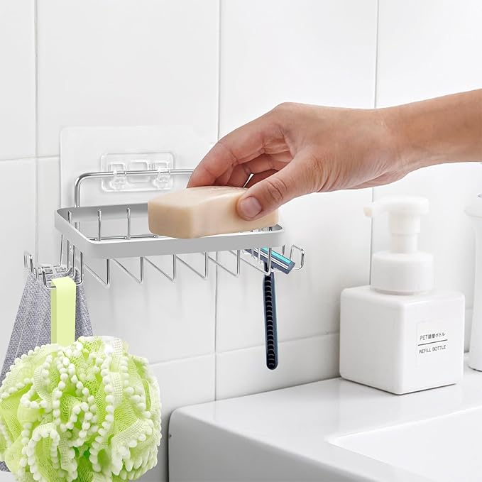 Carrie Joe Soap Dish Holder, No Drilling, 304 Rustproof Stainless Steel, Wall Mounted Soap Holder Soap Tray Bar Soap Sponge Holder for Bathroom & Kitchen