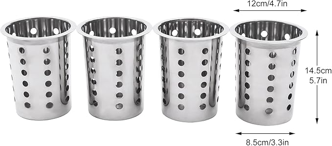 Commercial 4-Hole Flatware Cylinder Holder with Cups, 4-Compartment Stainless Steel Cylinder Flatware Silverware Caddy Utensil Holder Organizer Canddy Countertop for Restaurant Kitchen