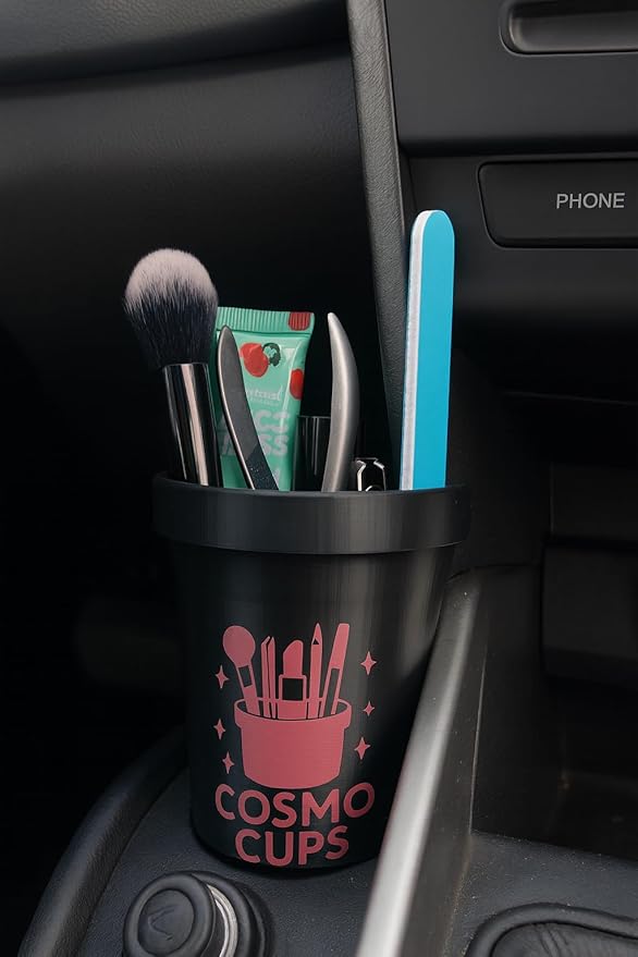 CosmoCups Car Makeup Brush Cup Holder, Decorative Pot Design, Cosmetic Organizer Storage Container for Beauty Tools and Accessories for Cars and Home