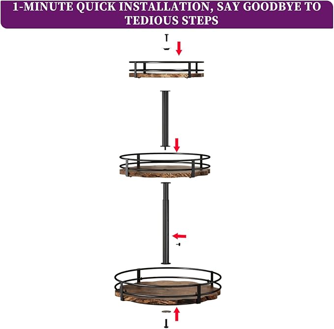Heavy-Duty 3-Tier Lazy Susan Organizer, Adjustable to Different Heights, Countertop Spice Rack, Upgraded Thickened Wooden Board, Suitable for Seasoning Organizer, Kitchen Organization