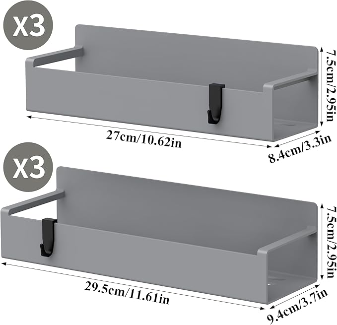 HuggieGems 6 Pack Magnetic Spice Rack Organizer for Refrigerator and Oven, Dark Grey Fridge Organizers and Storage for Kitchen