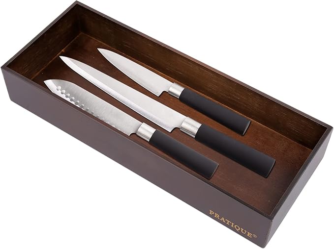 PRATIQUE Bamboo Drawer Organizer - Kitchen Utensil Organizer Silverware Tray Cutlery Holder,Office Desk Supplies and Accessories,15 * 5.9 * 2.6,Nut-brown
