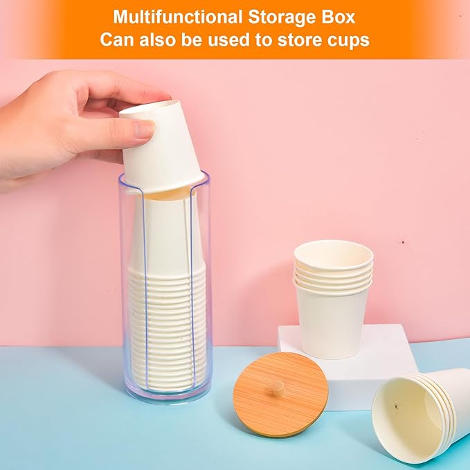 2 Pcs Cotton Round Holder, Cotton Pad Holder with Bamboo Lids, Makeup Storage Cotton Pad Dispenser Bathroom Canisters Bamboo Bathroom Storage Jars Storage Containers Clear Plastic