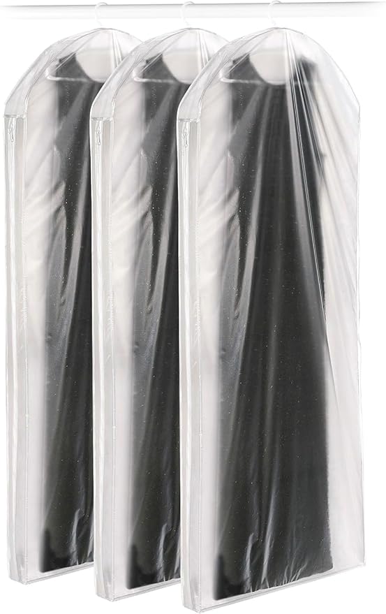 Whitmor Vinyl Zippered Protective Gown Bag - 3" L x 24" W x 60" H - Set of 3 - Clear