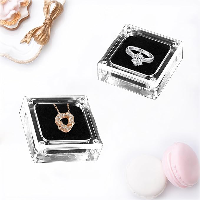 4 PCS Clear Acrylic Jewelry Storage Containers with Lid Clear Gemstone Display Box Acrylic Ring Box with Magnetic Clasps and Sponge Inside for Storage of Small Items,Coins, Necklace, Crafts