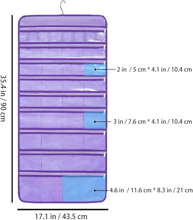 Travel Jewelry Organizer Dual Sided Hanging Earring Holder Bracelet Storage Rolls Rings Display Case with 68 Zippered Pockets (PURPLE)