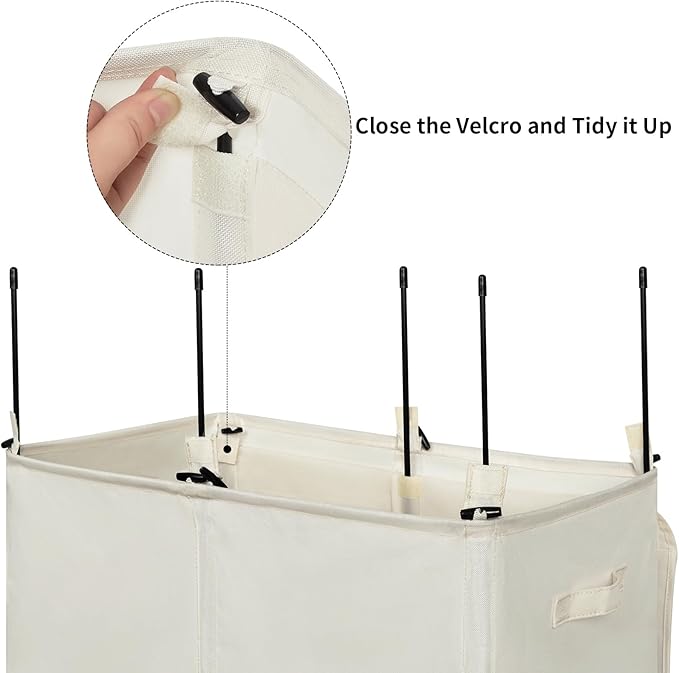 WOWLIVE 180L Double Laundry Hamper with Lid and Removable Laundry Bags, Large Dirty Clothes Hamper 2 section Collapsible Laundry Basket Dorm Room Storage for Bedroom, Bathroom, College,Beige