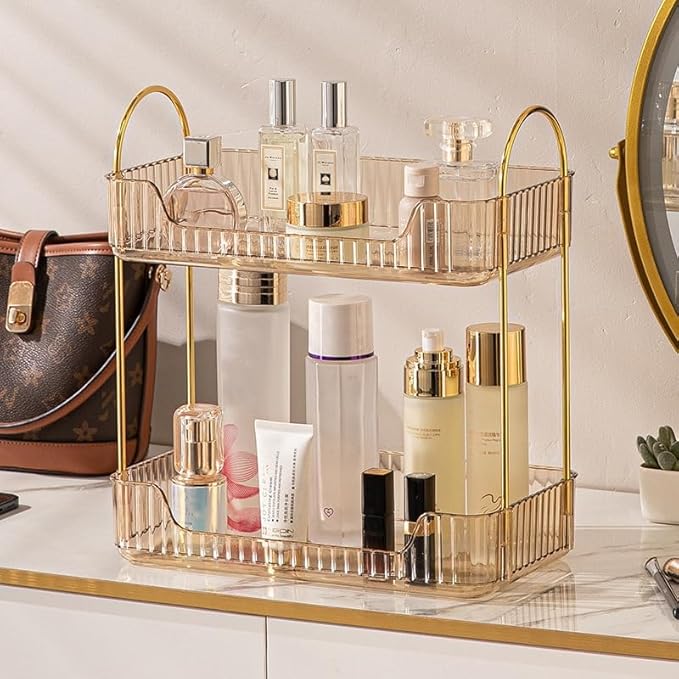 Amber 2-Tier Vanity Shelf for Bathroom Counter - Skincare & Makeup Organizer