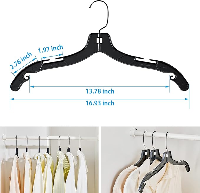 Plastic Hangers with 360 Swivel Metal Hook, Heavy Duty Clothes Hangers, Durable Closet Hangers for Shirt, Coat and Dress (20 Pack, Black)