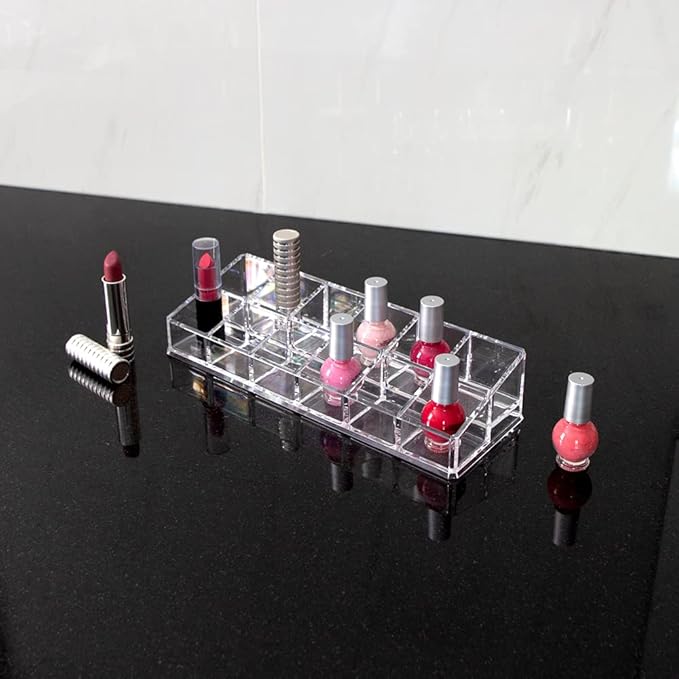Isaac Jacobs Clear Acrylic 12 Compartment Nail Polish Holder, Organizer for Makeup, Essential Oils, Storage Solution, Rack Display (2 Rows (x6))