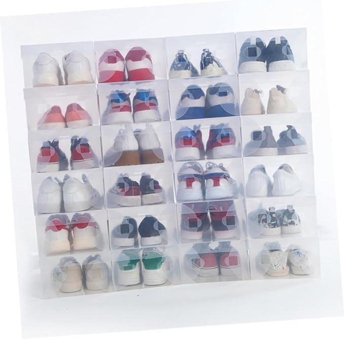SEWACC 6pcs Flip-top Shoe Storage Boxes 33x20x12cm Large Plastic Shoe Organizers Dustproof White for Home Closet Organization