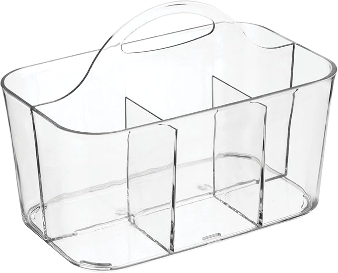 mDesign Plastic Cutlery Storage Organizer Caddy Bin Tote with Handle - Kitchen Cabinet Divided Pantry Basket for Forks, Knives, Spoons, Napkins, Indoor/Outdoor Use, Lumiere Collection, Clear | Caddy Bin