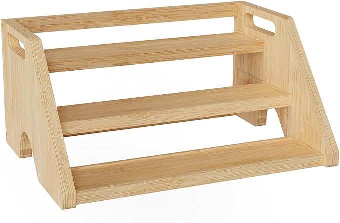 Bamboo Spice Rack Organizer -3-Tier Spice Rack for Countertop,Cabinet Spice Rack Organizer for 18 Spice Jars(4oz),Step Shelf(Yellow)