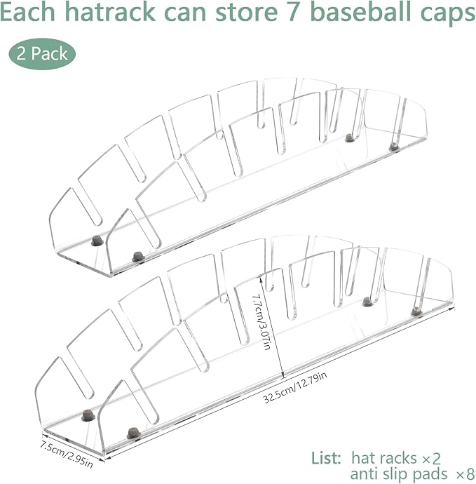 Hat Organizer for Baseball Caps-2 Pack,No Install Hat Holder for 14 Baseball Caps,Hat Rack for Acrylic Organizer, Hat Storage Support Casquette for Home,Bedroom,Cloakroom,Dresser