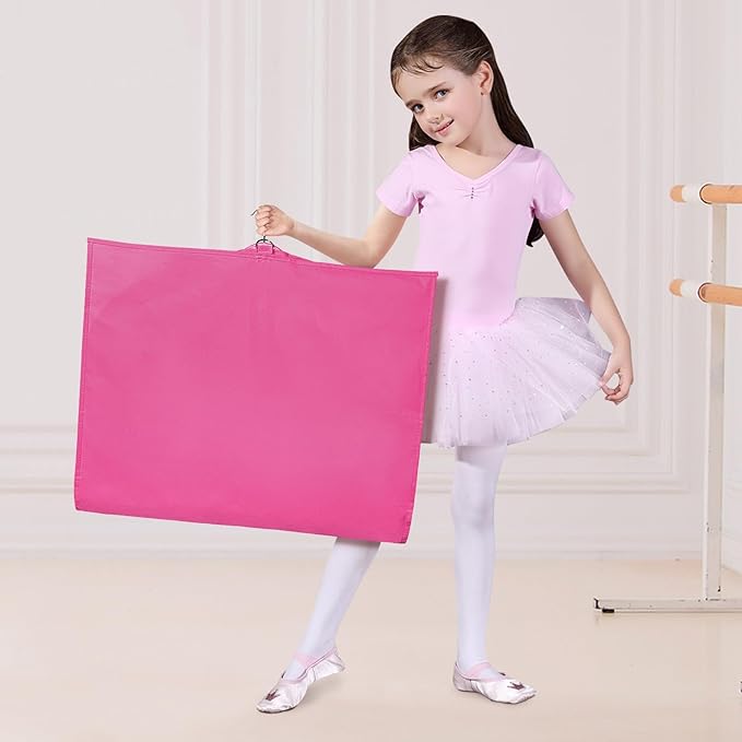 Univivi Dance Costume Bags Garment Bag 40 Inch Hanging Clothes for Dance Competitions, with 3 Medium Clear Zipper Pockets for Dance Costumes, Closet Storage (Rose Red) - 4 Pack