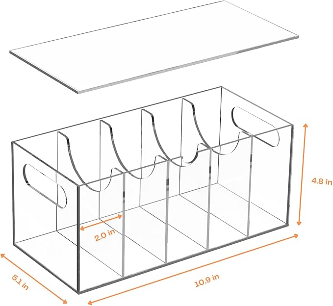 YUNEASELF Acrylic Belt Organizer Holder for Closet with Dust Cover Lid - Clear Storage Display Case for Drawer - 5 Compartments