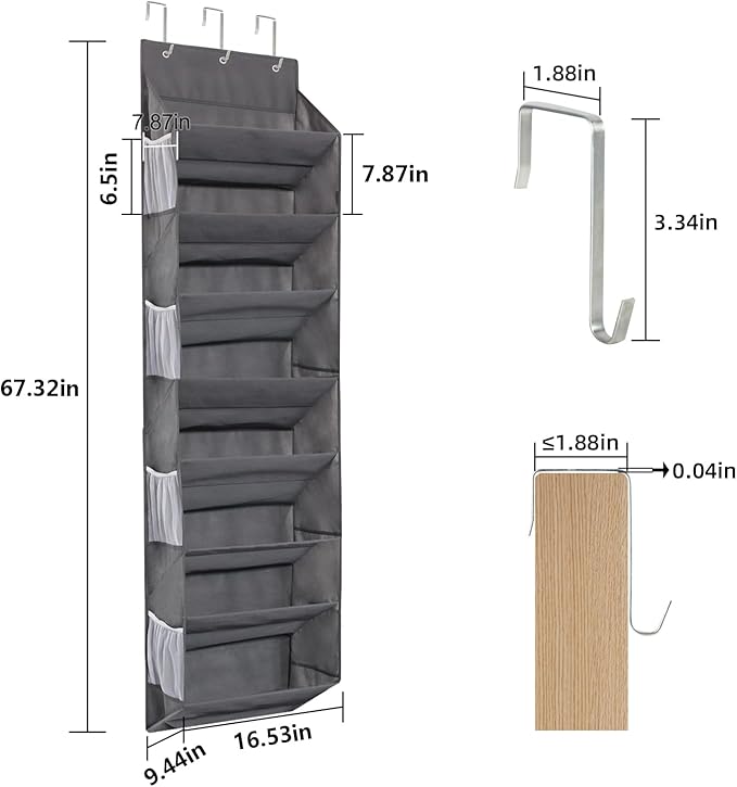 Over the Door Shoe Organizer Hanging with 8 Mesh Pockets 8 Wire Large Deep Pockets, 50lbs Weight Capacity Fits 16 Pairs Shoes Door Shoe Rack Store for Closet and Narrow Door 1 Pack