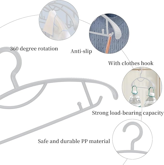 Plastic Clothes Hanger, Extra Thick Plastic Wide Shoulder Adult Slip Resistant Standard Clothing Hanger Ideal for Everyday Use Grey 10 Pack 1.1inch Width