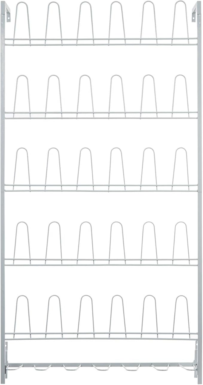 MyGift Modern Matte White Metal Wall Shoe Rack in Closet, Mudroom and Entryway, Hanging Shoe Organizer Shelf Space Saving Organizer for Shoes and Boots, Holds 18 Pairs of Shoe Storge