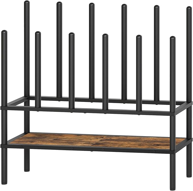 YATINEY Shoe and Boot Rack Organizer, Tall Boots Rack for Closet, Cowboy Shoes Storage, 3 Tier Shoe Racks Organizer Holds 10 Pairs, Black and Rustic Brown SS09BRY1