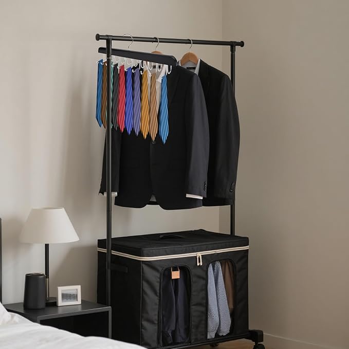 4 Pcs Tie Organizer for Closet, Wood Belt Hanger 2 in 1 Tie Racks for Men Closet with 20 Folding Hooks(Black)